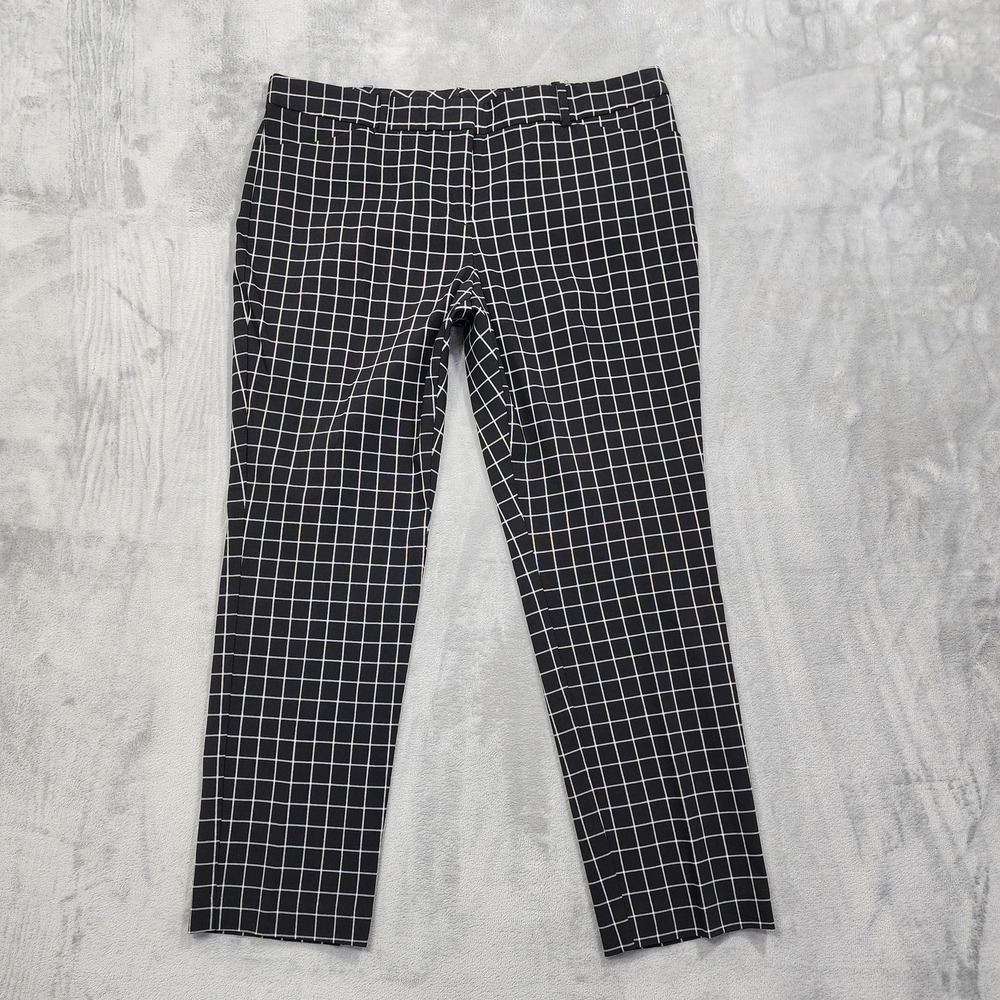 Worthington Pants Womens 14 Black Check Slim Fit Ankle Ponte Stretch Office